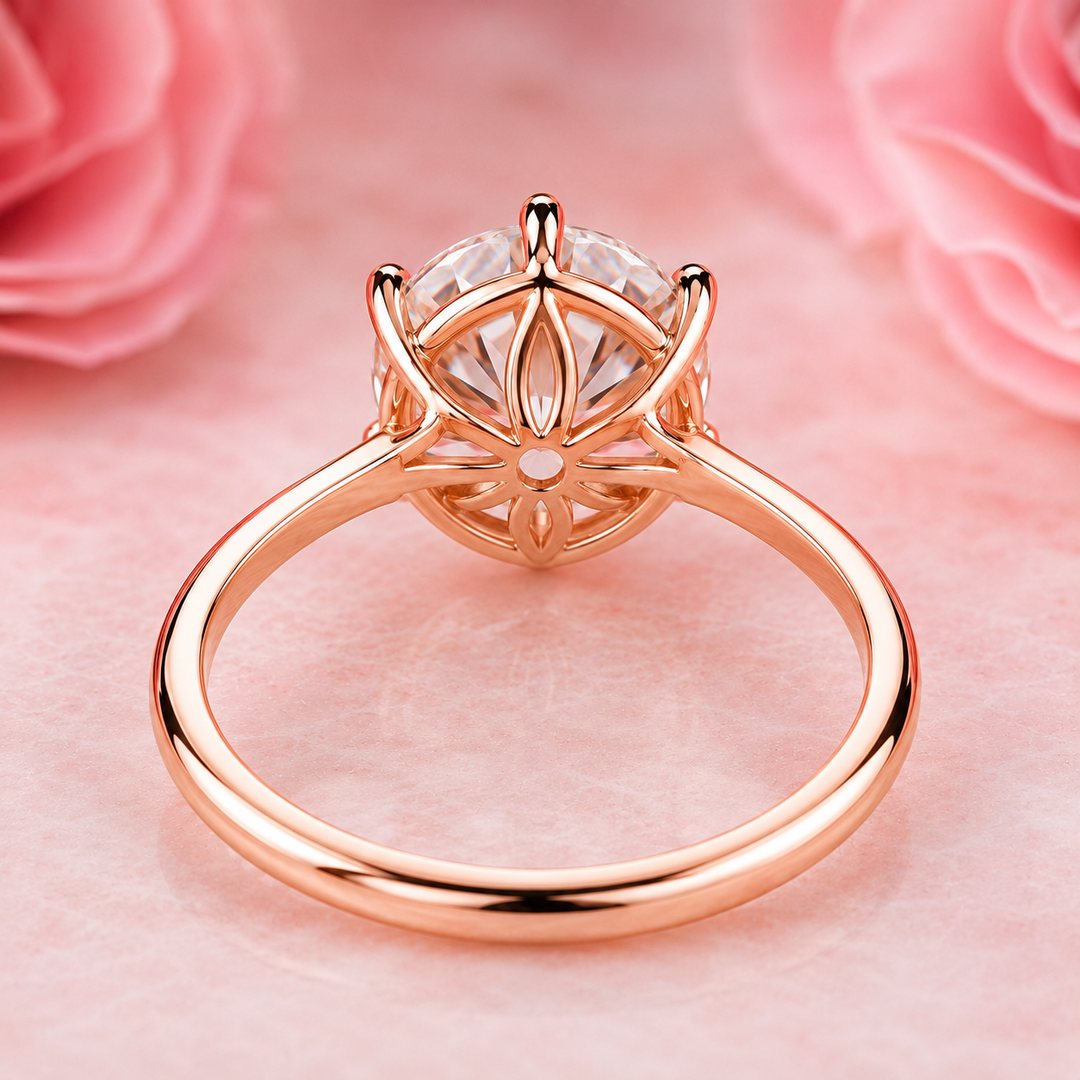 Portuguese Cut Diamond Ring in Cathedral Setting in Rose Gold