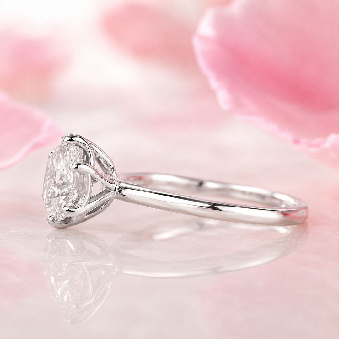Portuguese Cut Diamond Ring in Cathedral Setting in White Gold