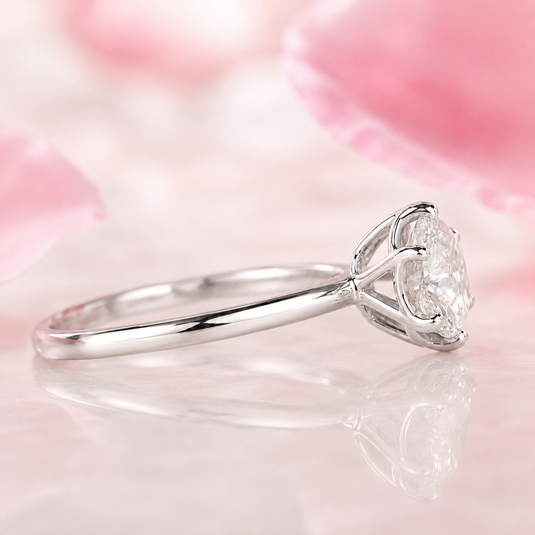 Portuguese Cut Diamond Ring in Cathedral Setting in White Gold