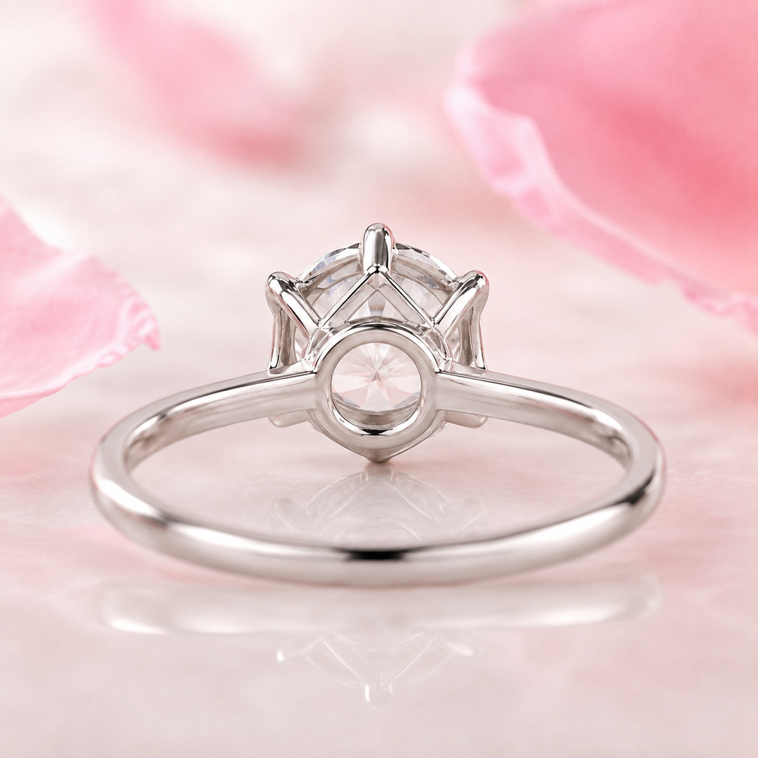 Portuguese Cut Diamond Ring in Cathedral Setting in White Gold