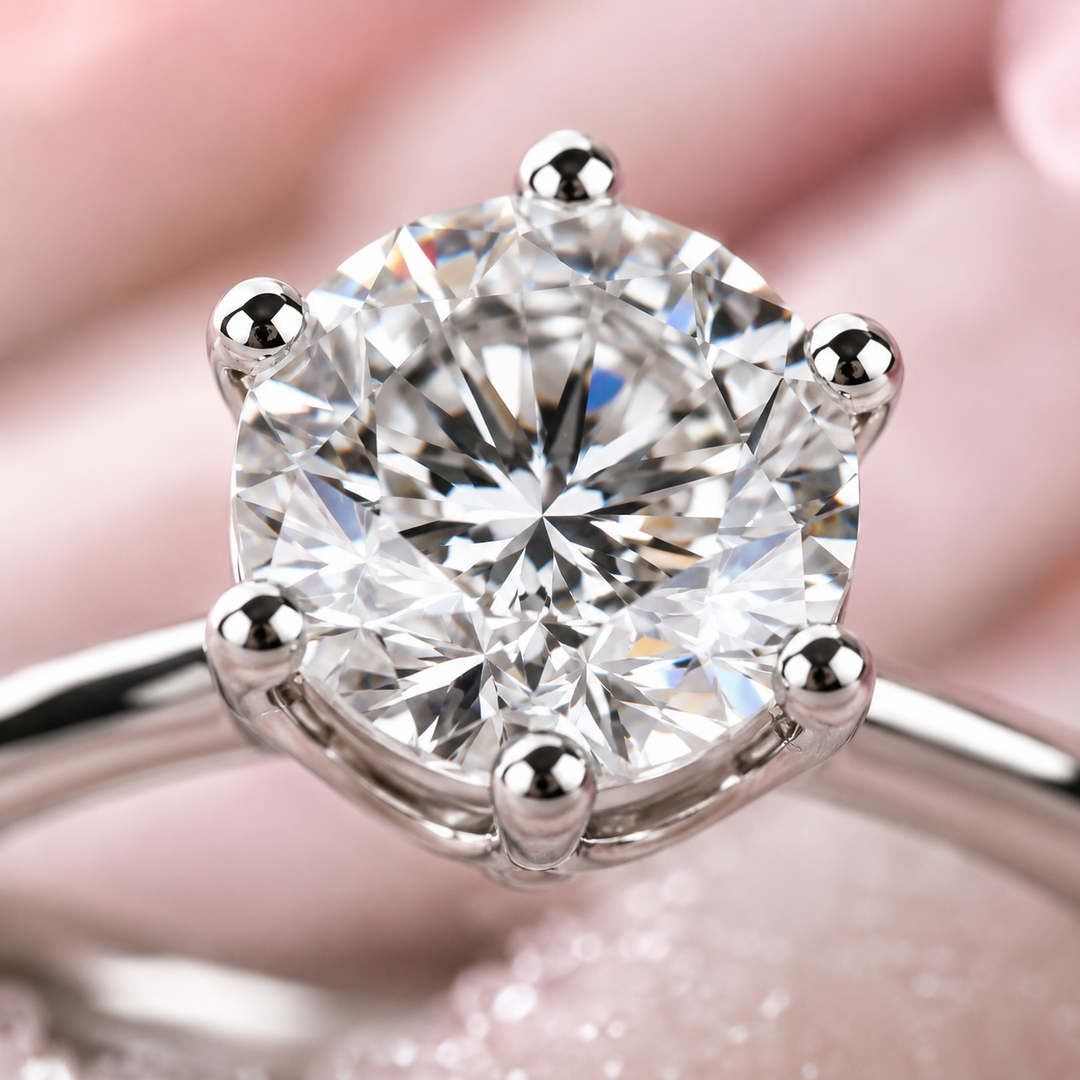 Portuguese Cut Diamond Ring in Cathedral Setting in White Gold