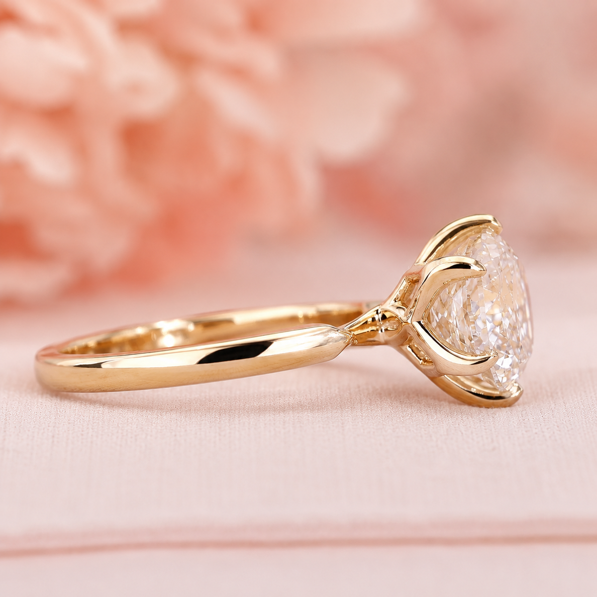 Portuguese cut diamond ring with solitaire setting in yellow gold
