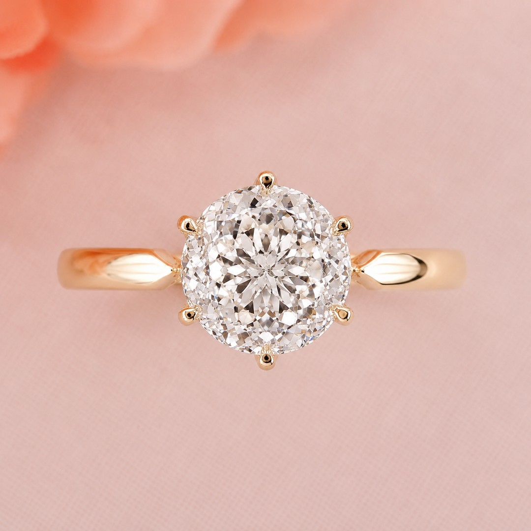 Portuguese Cut Diamond Ring with Solitaire Setting in Yellow Gold