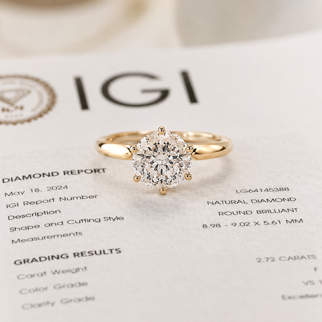 Portuguese Cut Diamond Ring with Solitaire Setting in Yellow Gold