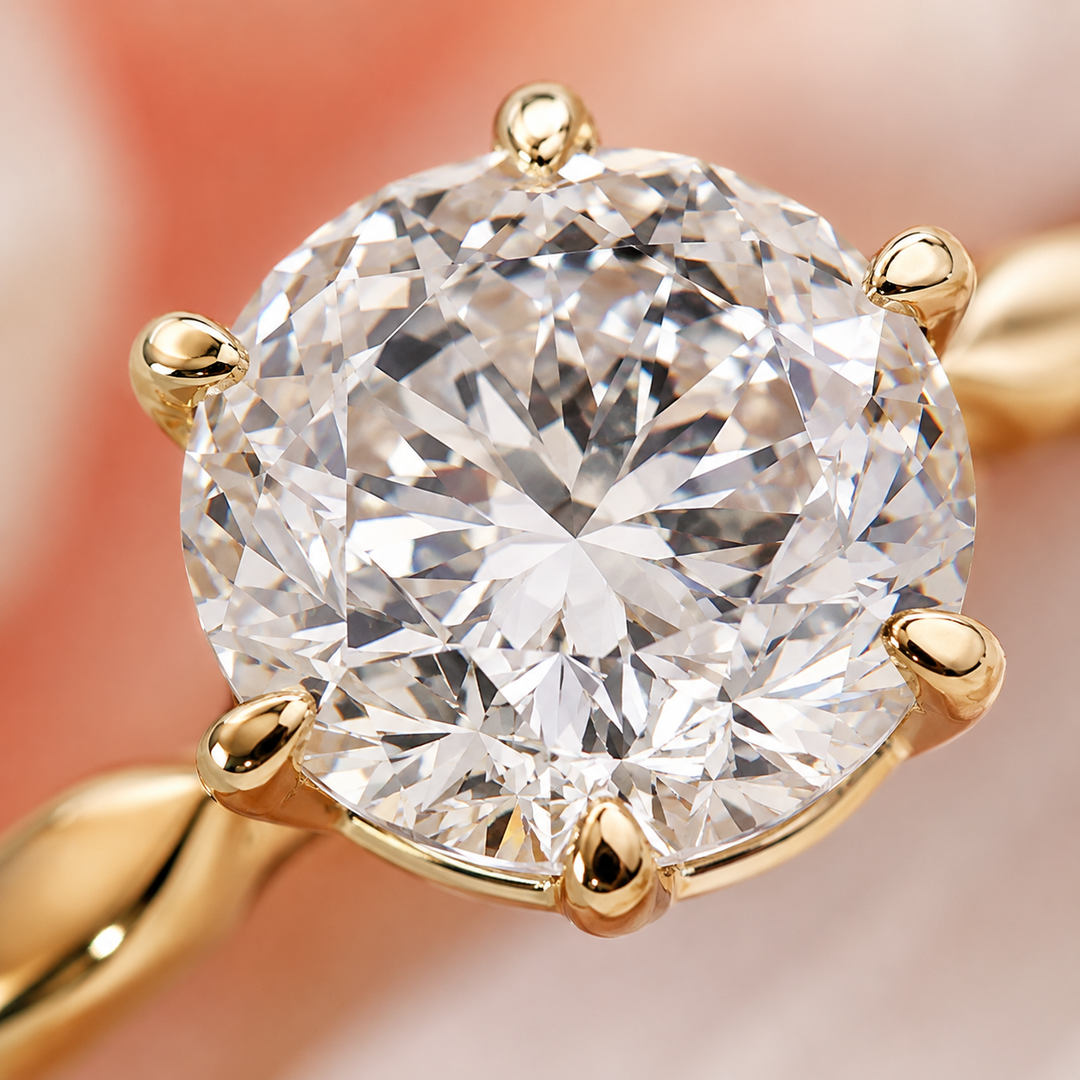 Portuguese Cut Diamond Ring with Solitaire Setting in Yellow Gold