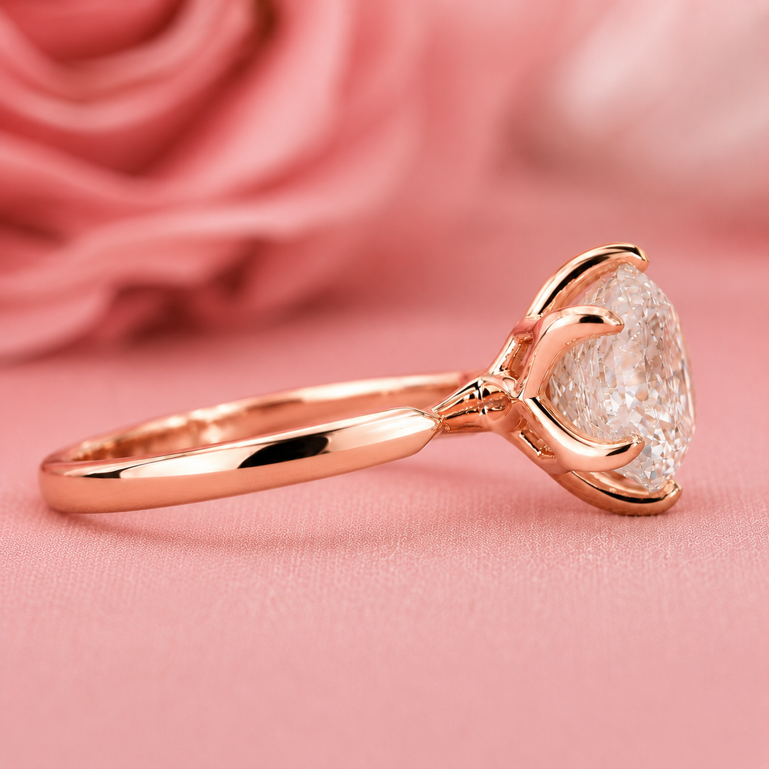 Portuguese Cut Diamond Ring with Solitaire Setting in Rose Gold