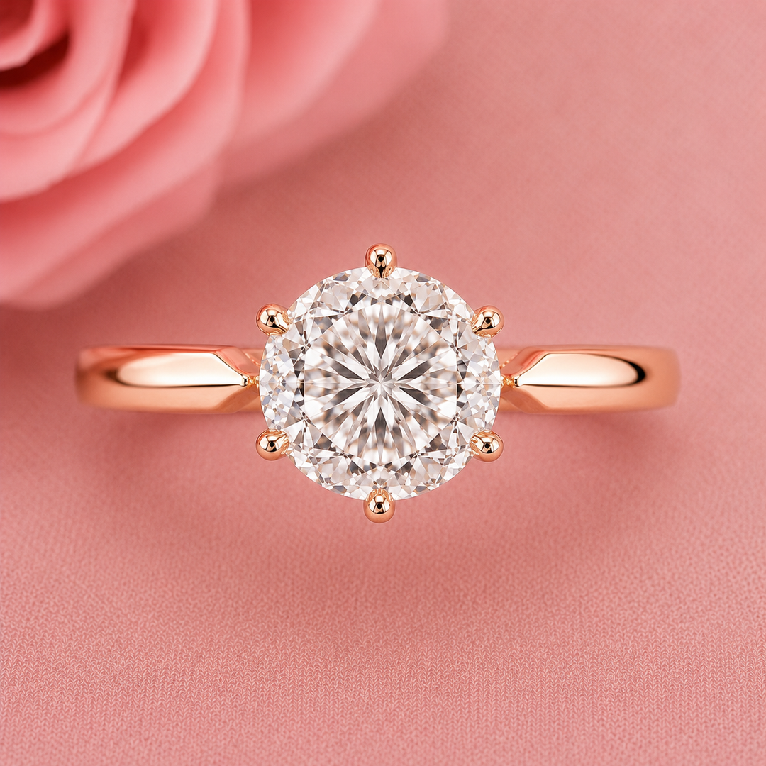 Portuguese Cut Diamond Ring with Solitaire Setting in Rose Gold