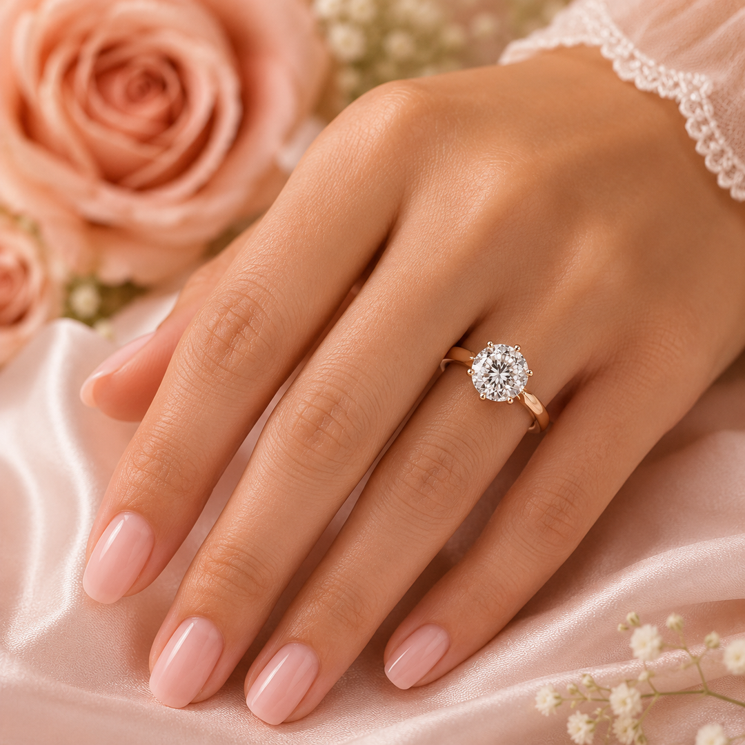 Portuguese Cut Diamond Ring with Solitaire Setting in Rose Gold