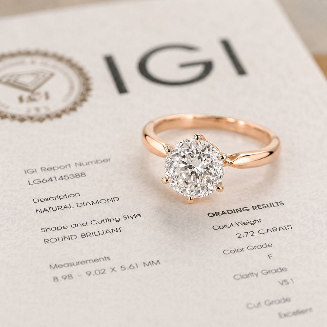 Portuguese Cut Diamond Ring with Solitaire Setting in Rose Gold