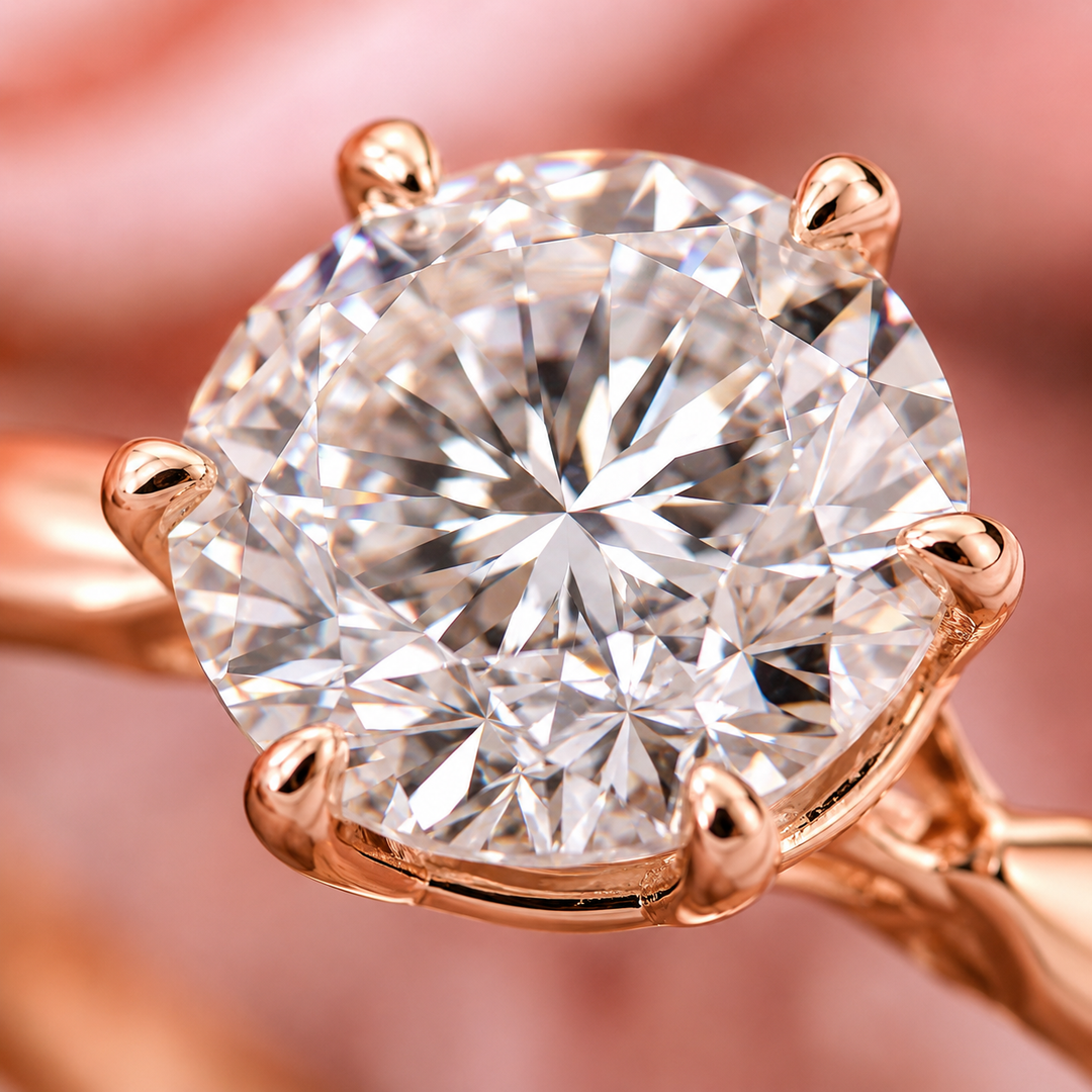 Portuguese Cut Diamond Ring with Solitaire Setting in Rose Gold