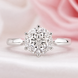 Portuguese Cut Diamond Ring with Solitaire Setting in 925 Sterling Silver
