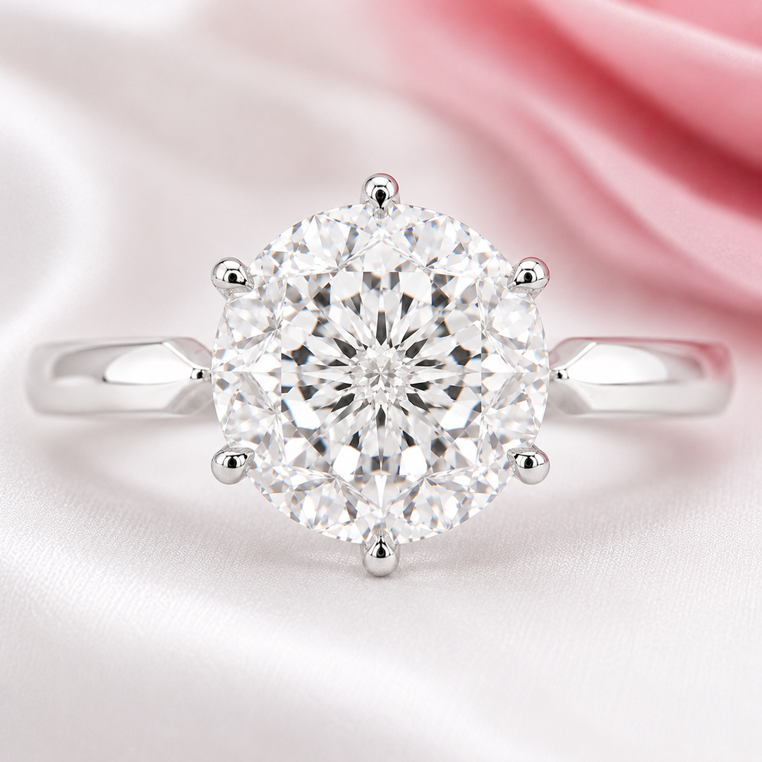 Portuguese Cut Diamond Ring with Solitaire Setting in White Gold