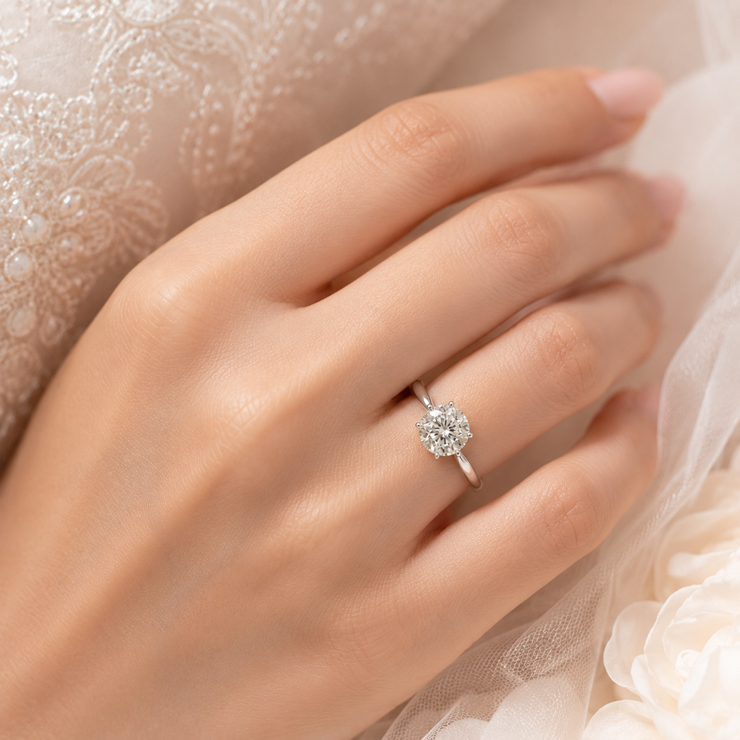 Portuguese Cut Diamond Ring with Solitaire Setting in 925 Sterling Silver