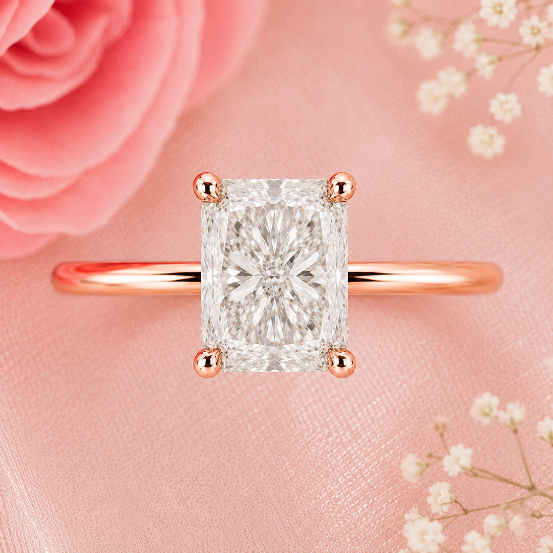 Radiant Cut Lab Grown Diamond Solitaire Engagement Ring in Rose Gold