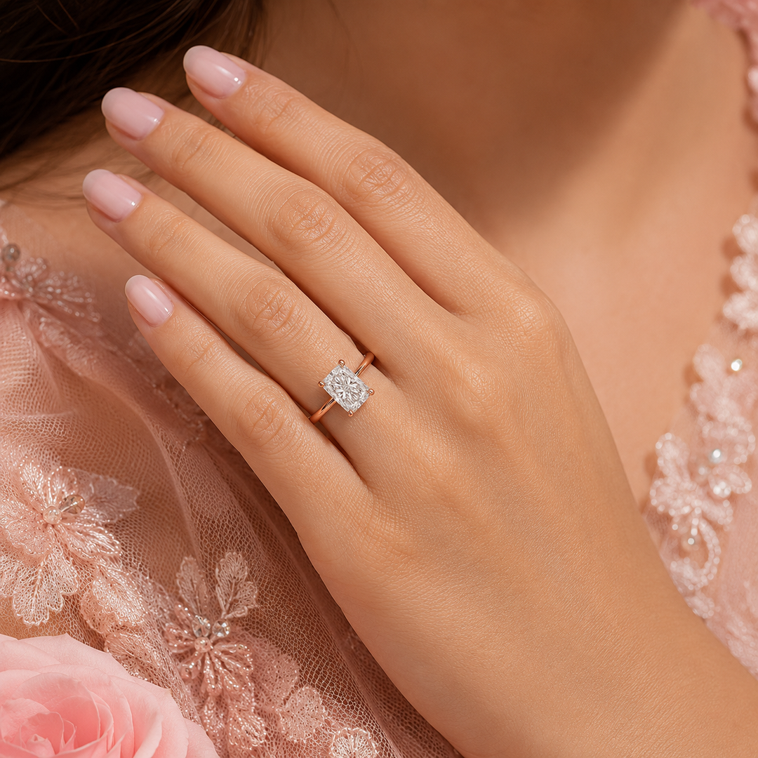 Radiant Cut Lab Grown Diamond Solitaire Engagement Ring in Rose Gold
