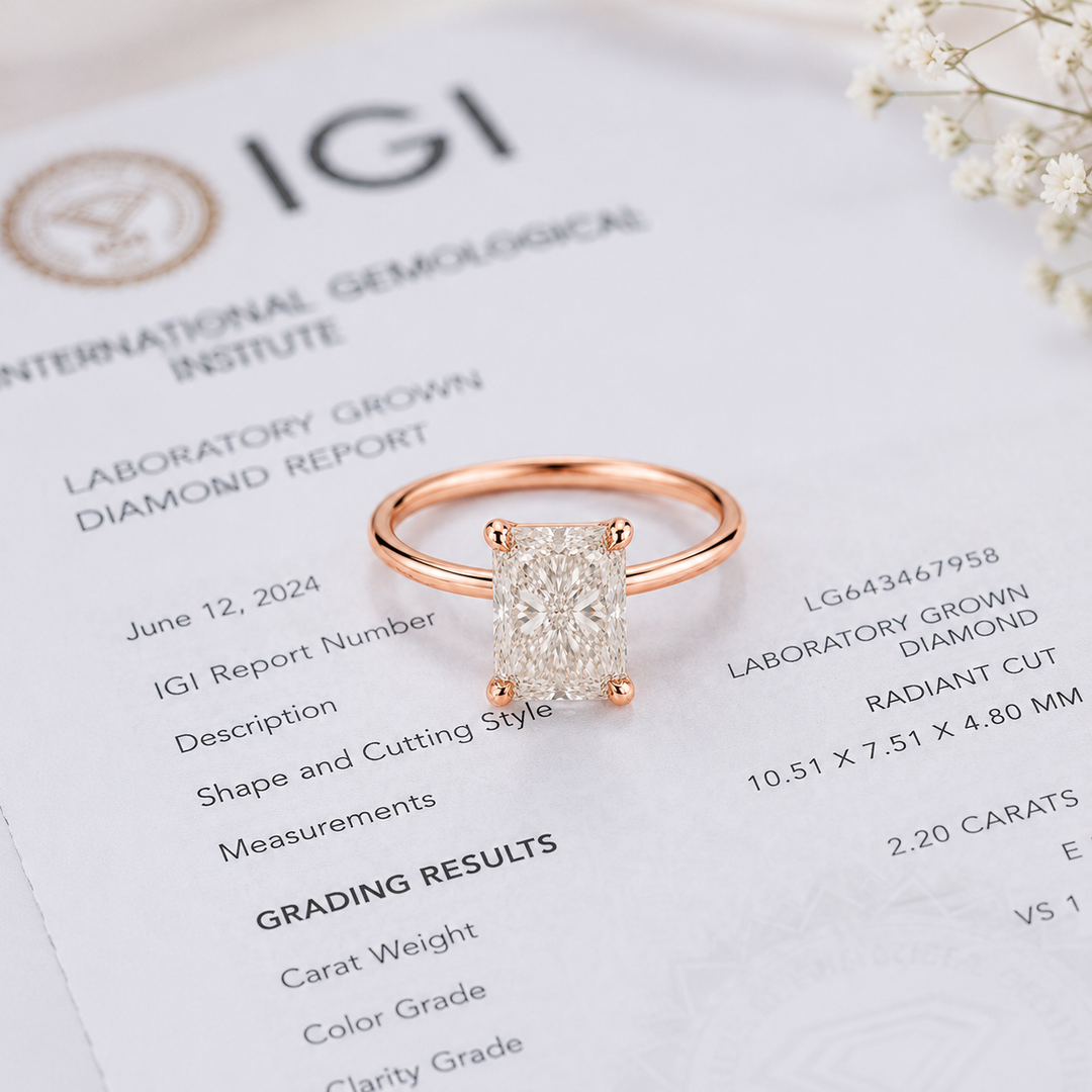 Radiant Cut Lab Grown Diamond Solitaire Engagement Ring in Rose Gold