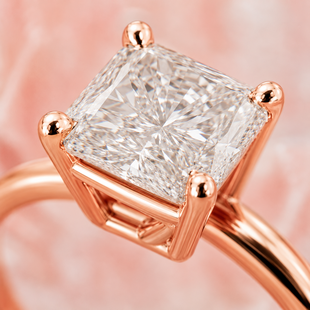 Radiant Cut Lab Grown Diamond Solitaire Engagement Ring in Rose Gold