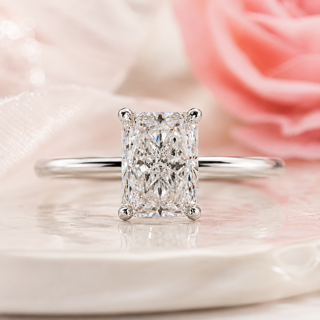 Radiant Cut Lab Grown Diamond Solitaire Engagement Ring in 925 Sterling Silver