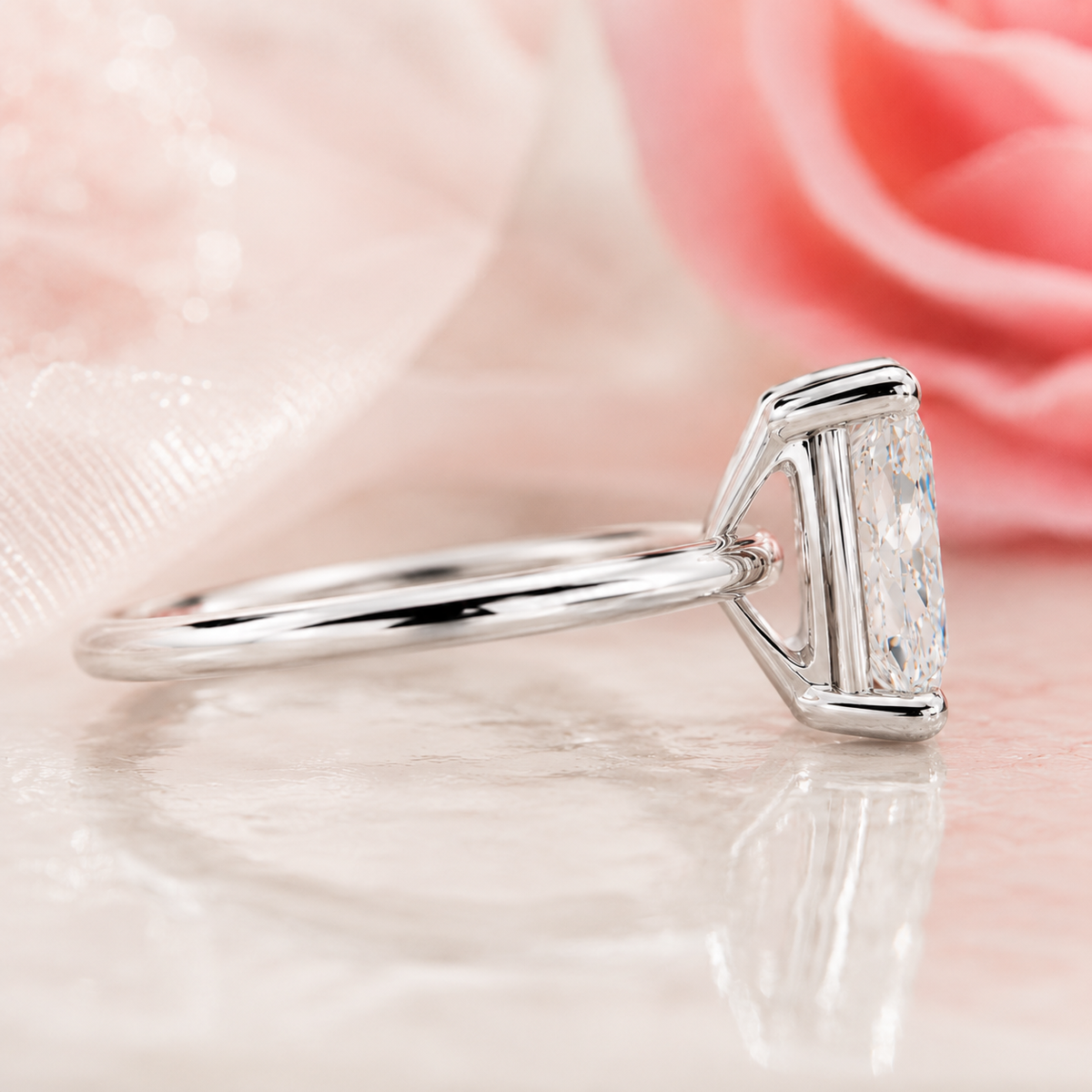 Radiant cut lab grown diamond solitaire engagement ring in 925 sterling silver