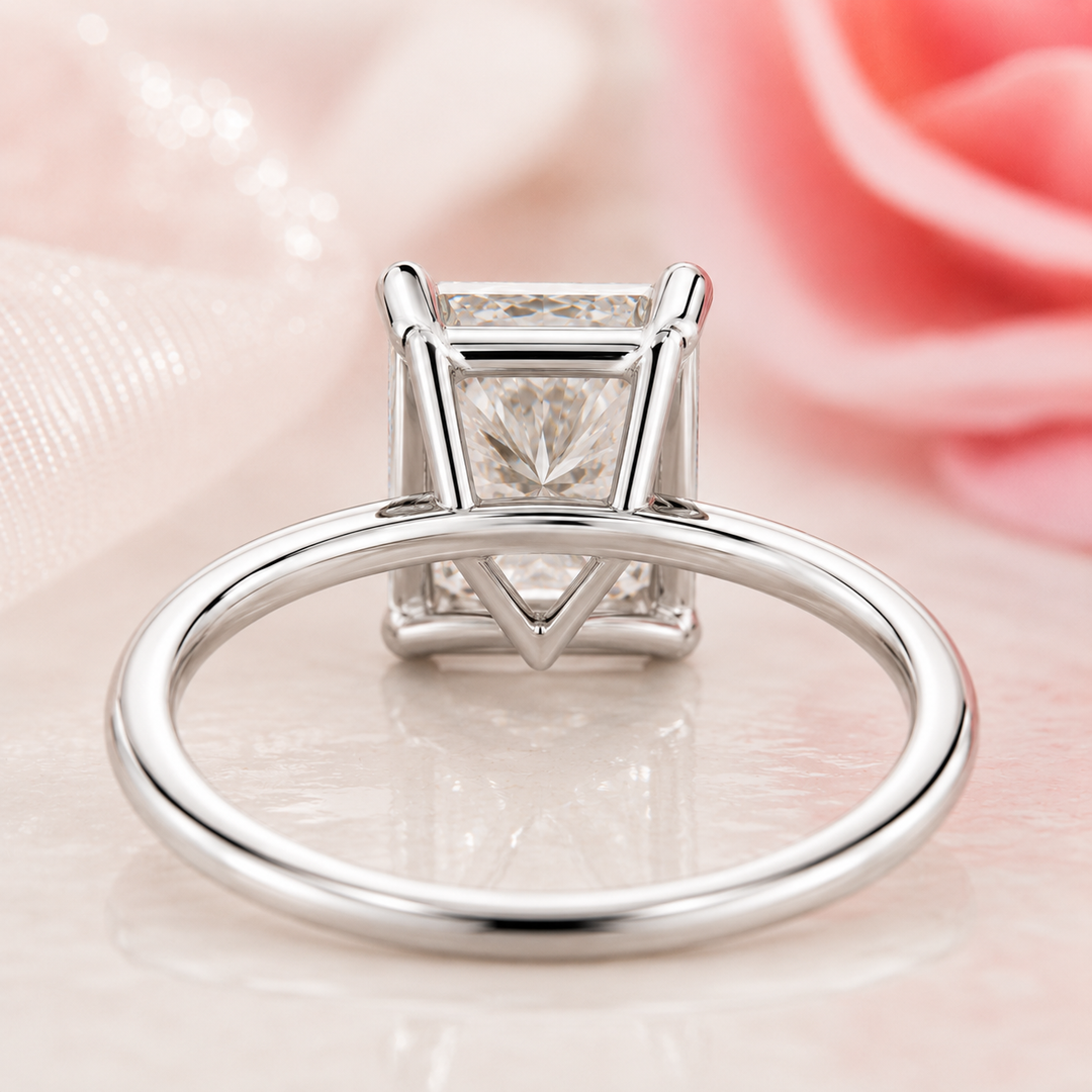 Radiant Cut Lab Grown Diamond Solitaire Engagement Ring in 925 Sterling Silver