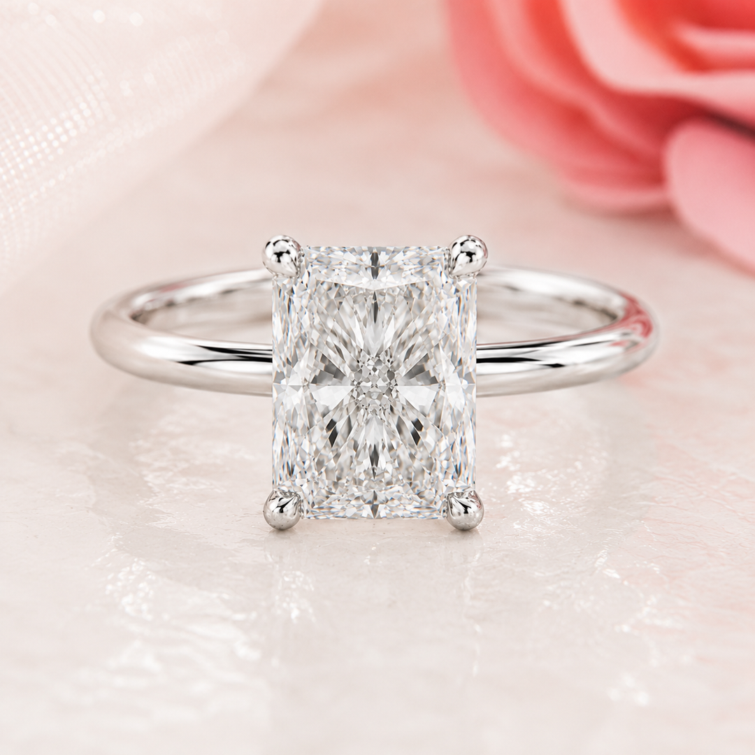 Radiant Cut Lab Grown Diamond Solitaire Engagement Ring in White Gold