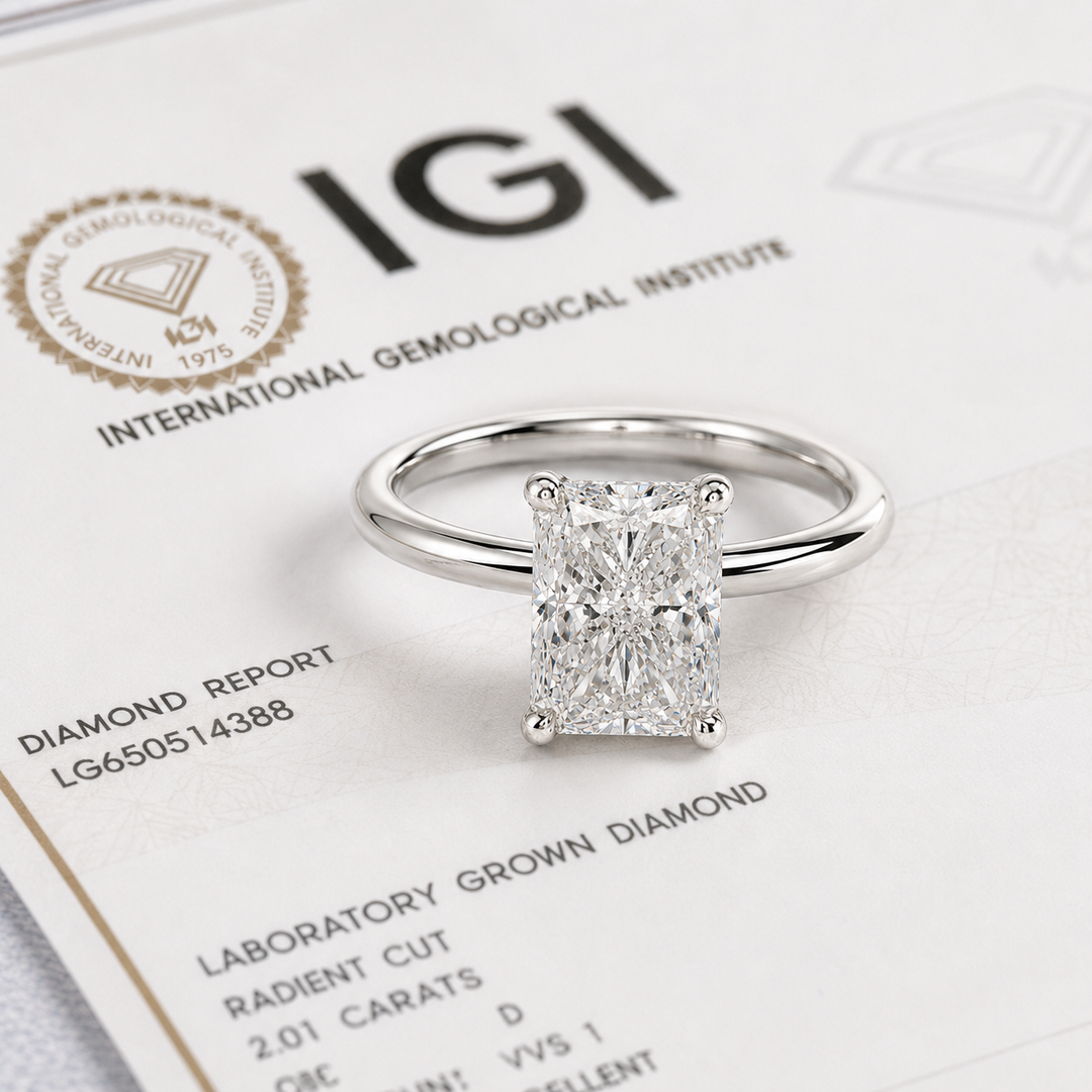 Radiant Cut Lab Grown Diamond Solitaire Engagement Ring in White Gold