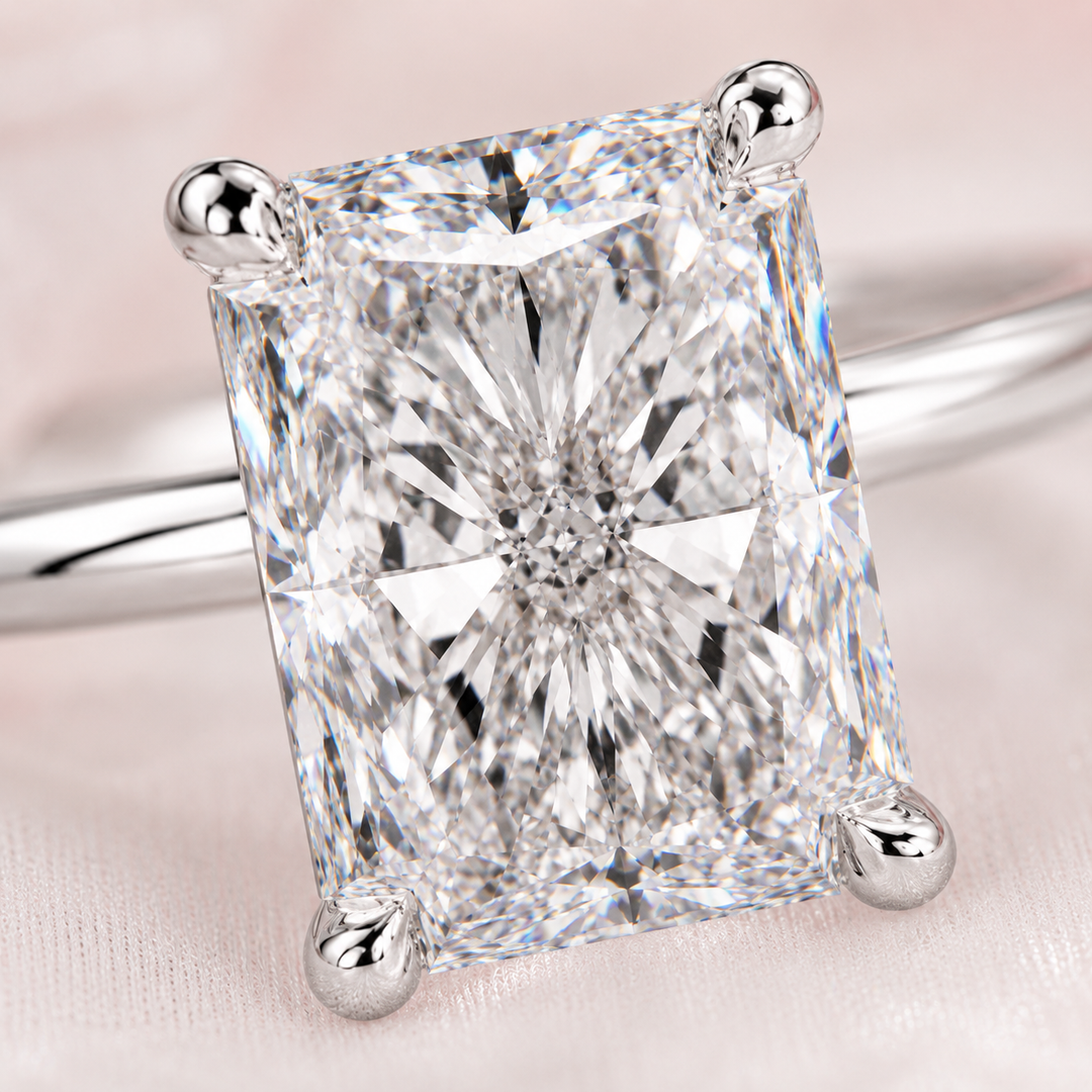 Radiant Cut Lab Grown Diamond Solitaire Engagement Ring in 925 Sterling Silver