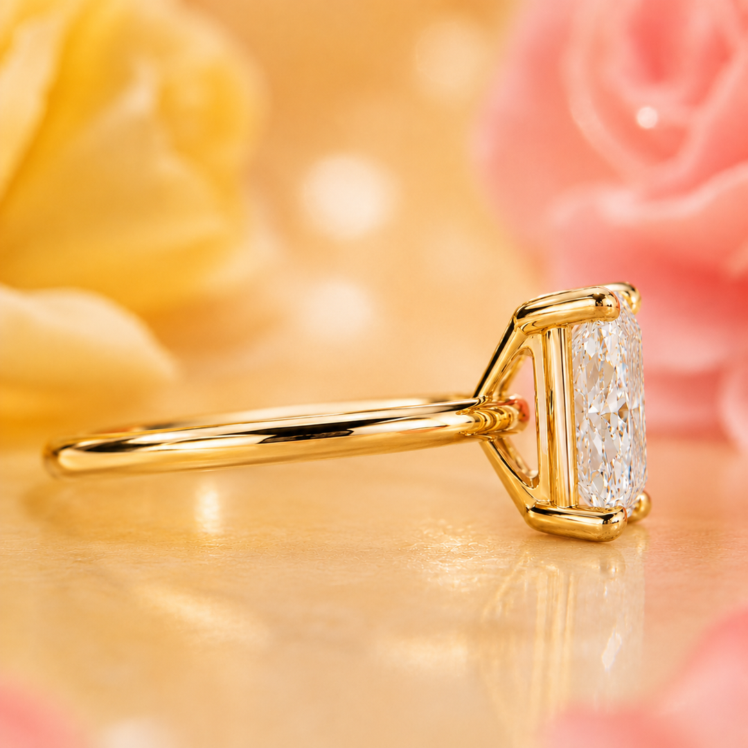 Radiant Cut Lab Grown Diamond Solitaire Engagement Ring in Yellow Gold