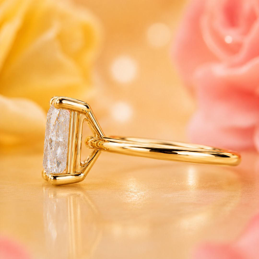 Radiant Cut Lab Grown Diamond Solitaire Engagement Ring in Yellow Gold
