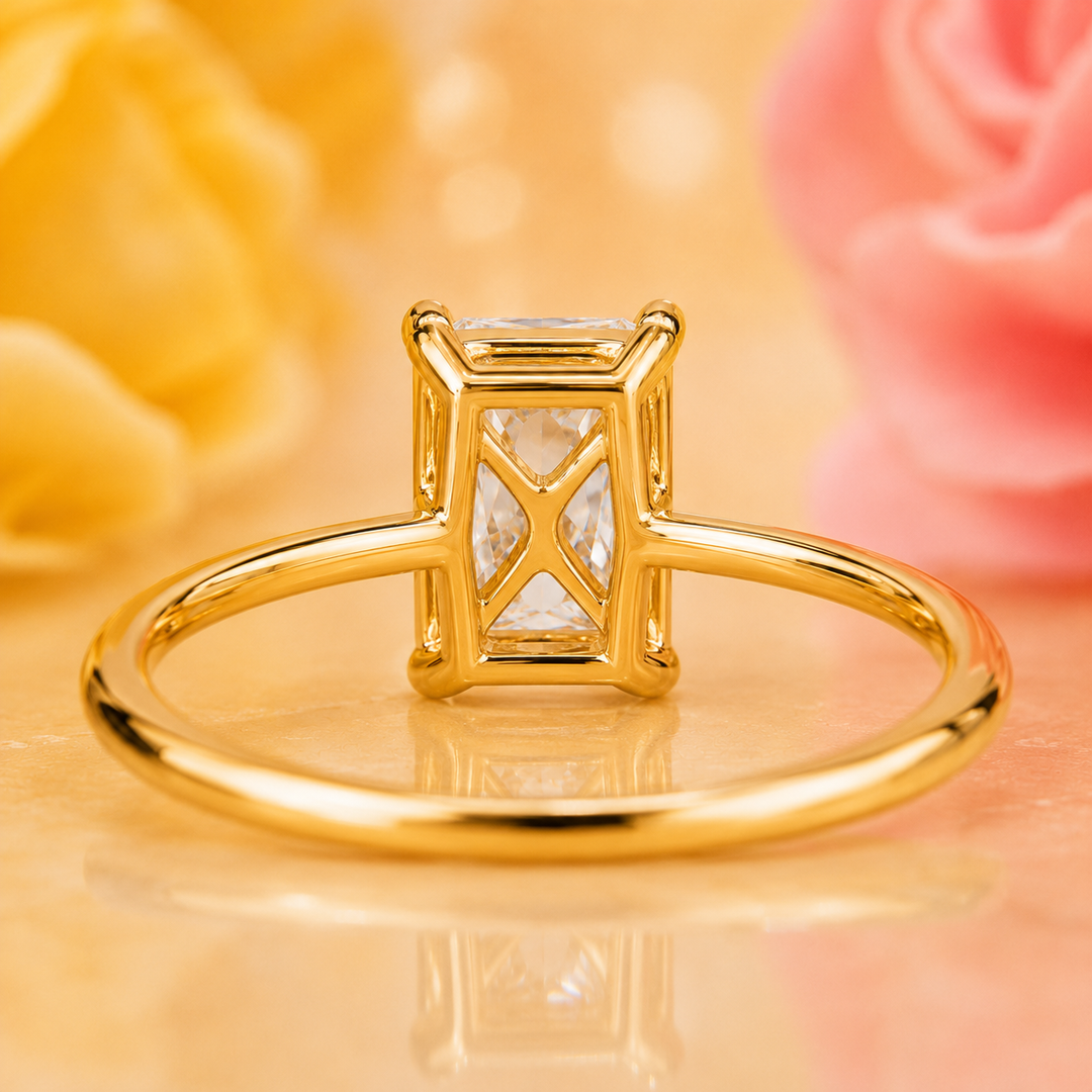 Radiant Cut Lab Grown Diamond Solitaire Engagement Ring in Yellow Gold
