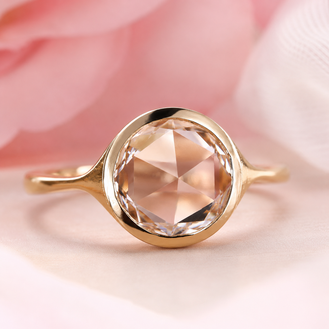 Rose Cut Engagement Ring in Bezel Setting in Yellow Gold