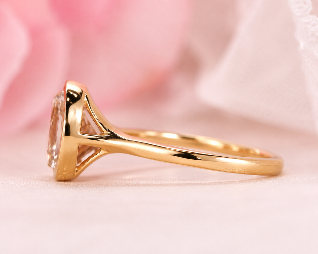 Rose Cut Engagement Ring in Bezel Setting in Yellow Gold