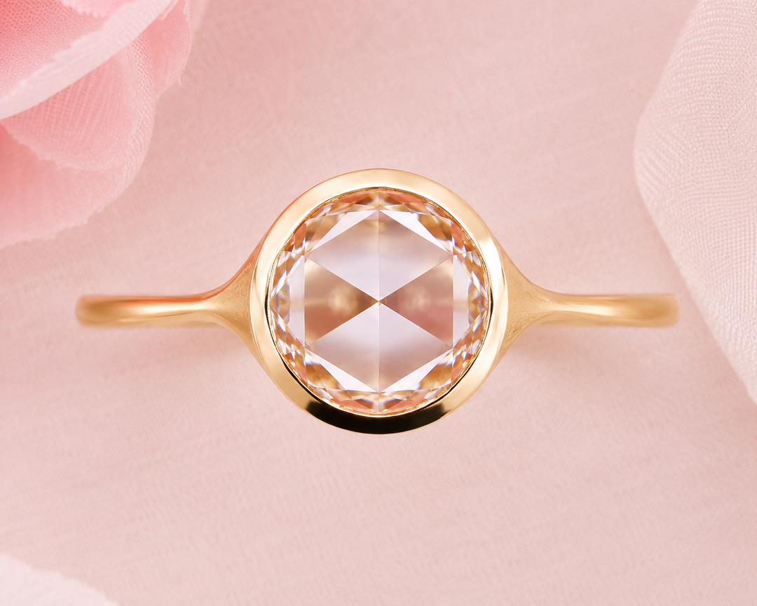 Rose Cut Engagement Ring in Bezel Setting in Yellow Gold