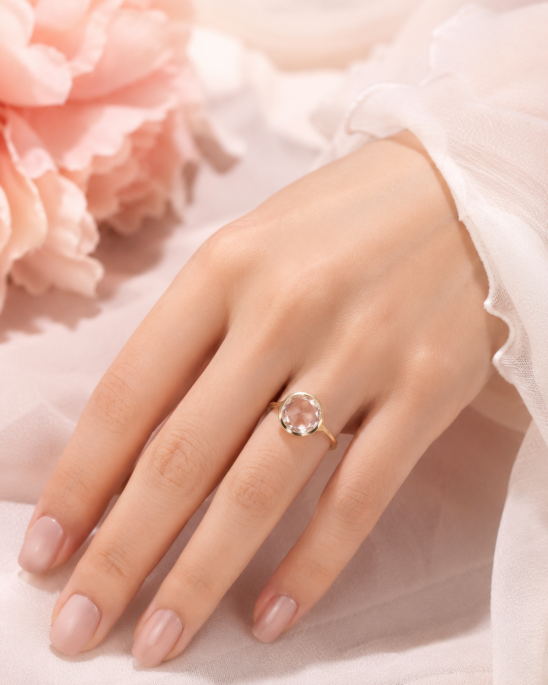 Rose Cut Engagement Ring in Bezel Setting in Yellow Gold