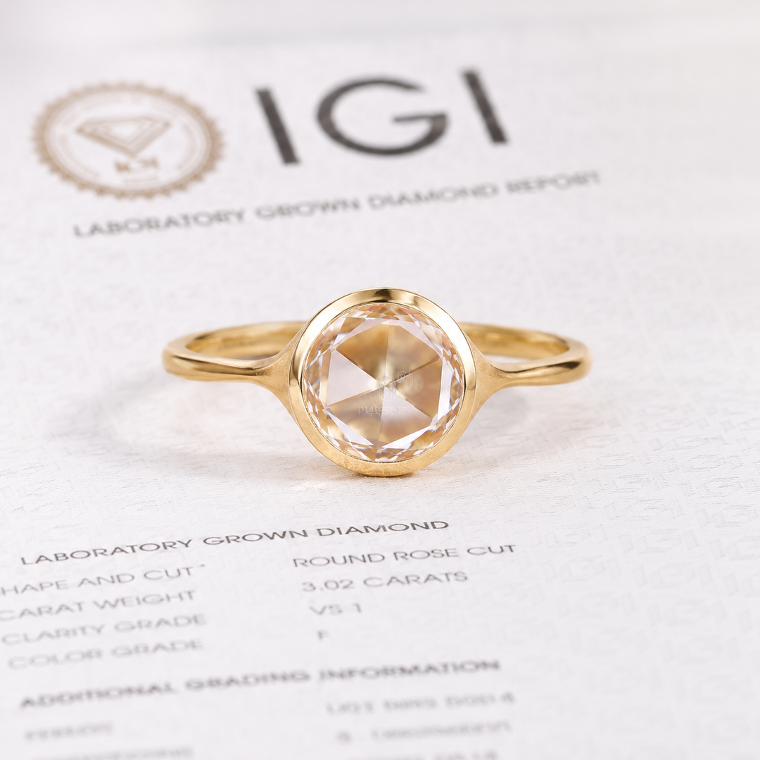 Rose Cut Engagement Ring in Bezel Setting in Yellow Gold
