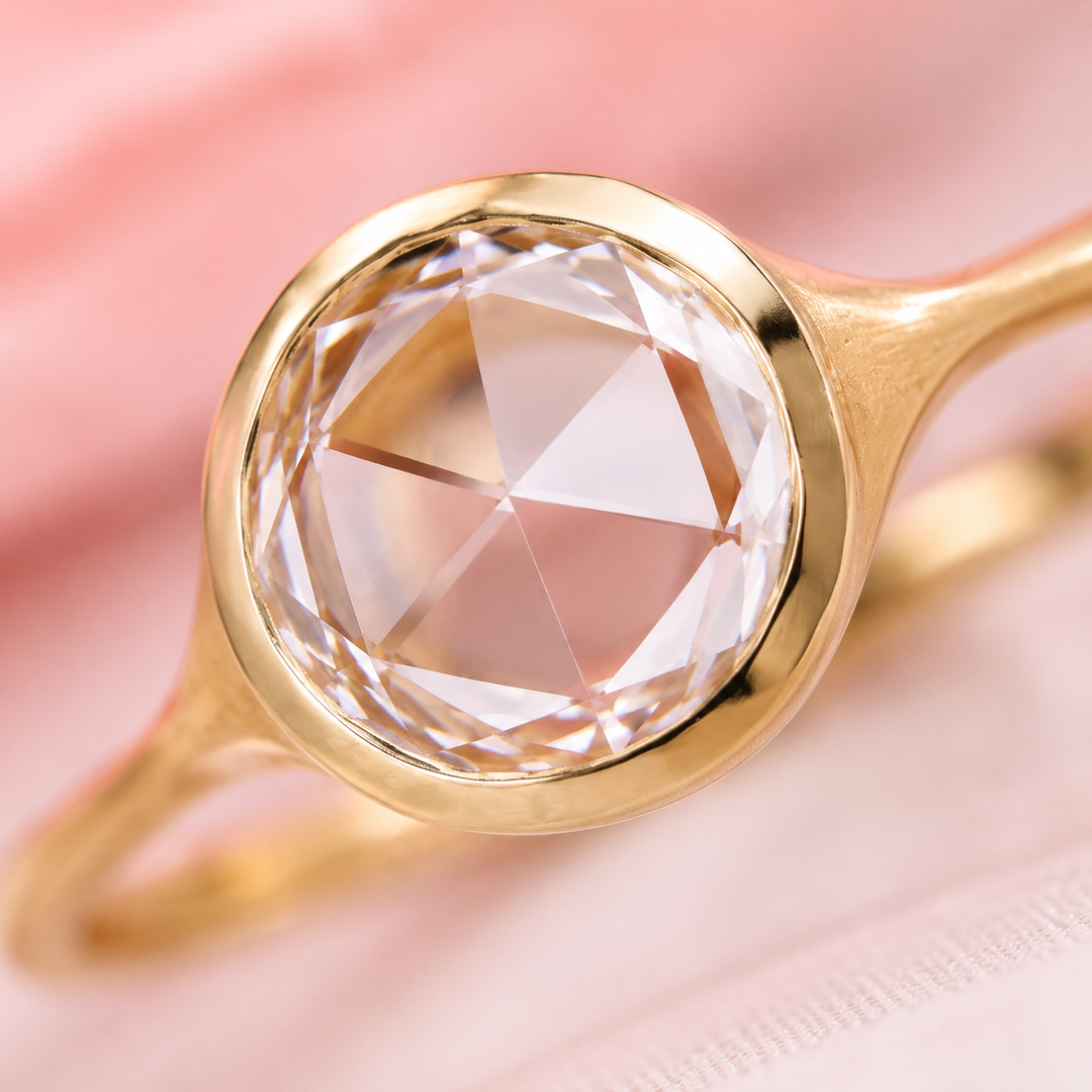 Rose Cut Engagement Ring in Bezel Setting in Yellow Gold