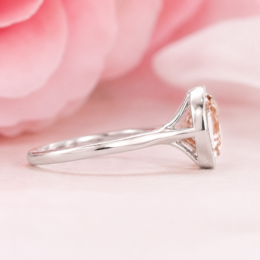 Rose Cut Engagement Ring in Bezel Setting in White Gold