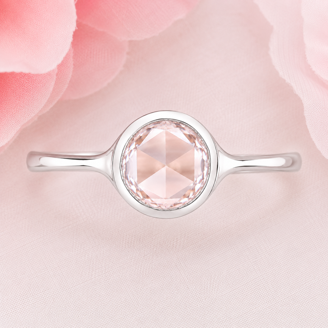 Rose Cut Engagement Ring in Bezel Setting in 925 Sterling Silver