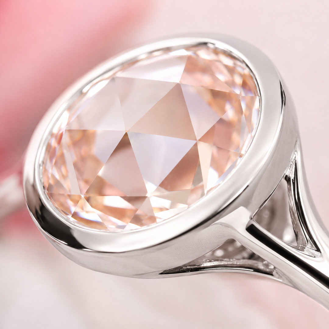 Rose Cut Engagement Ring in Bezel Setting in White Gold