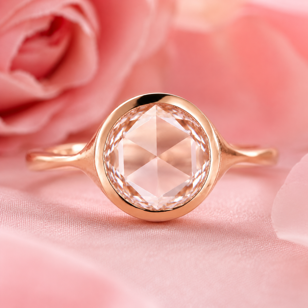 Rose Cut Engagement Ring in Bezel Setting in Rose Gold