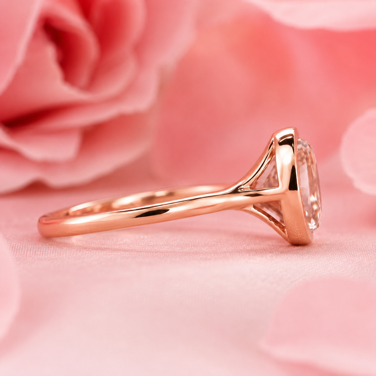 Rose cut engagement ring in bezel setting in rose gold
