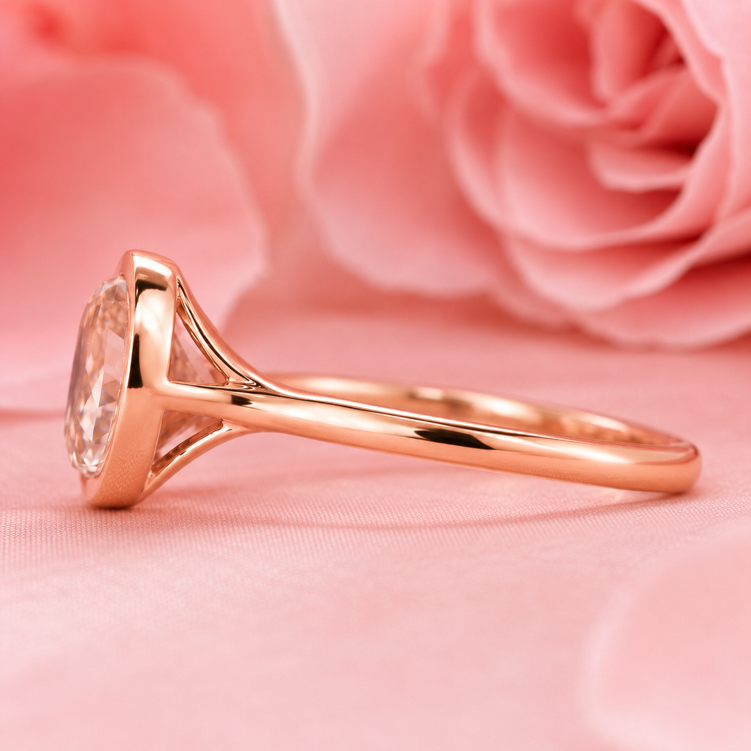 Rose Cut Engagement Ring in Bezel Setting in Rose Gold