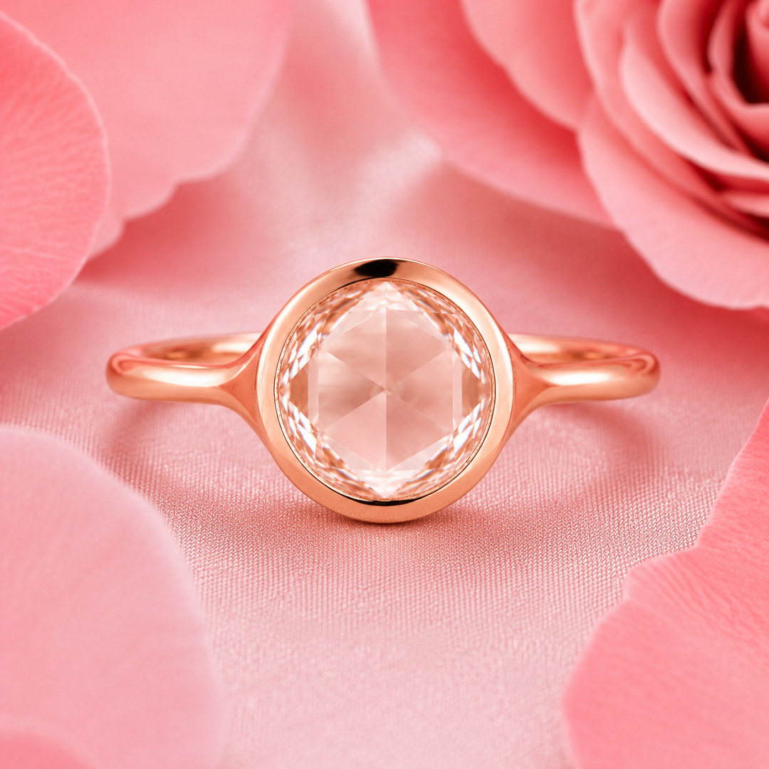 Rose Cut Engagement Ring in Bezel Setting in Rose Gold