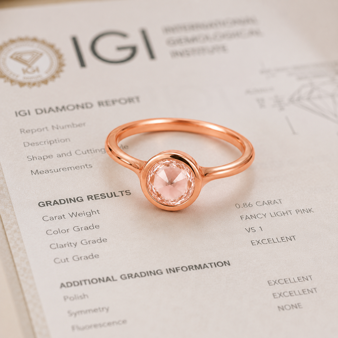 Rose Cut Engagement Ring in Bezel Setting in Rose Gold
