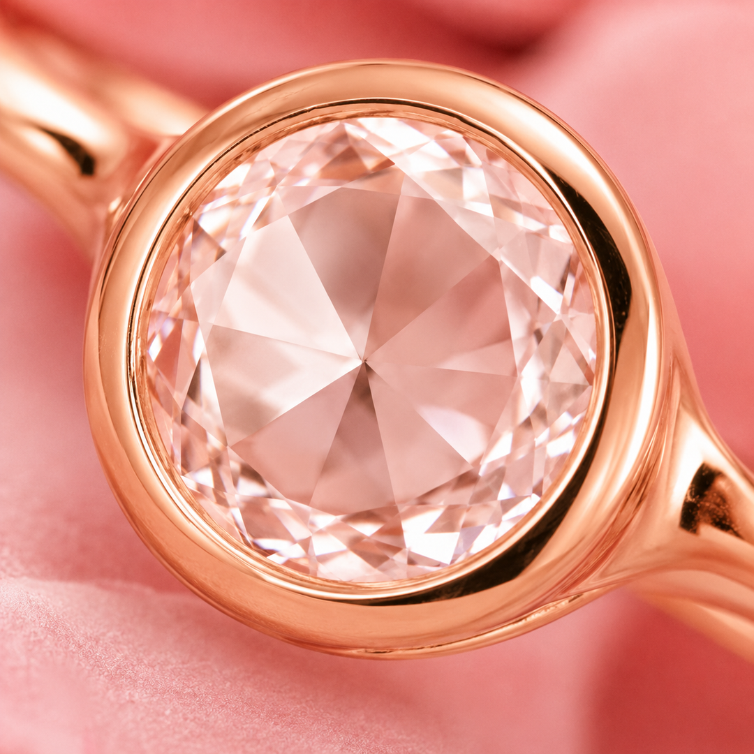 Rose Cut Engagement Ring in Bezel Setting in Rose Gold