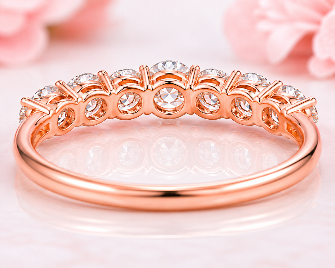 Round Brilliant Cut Diamond Floating Bubble Wedding Band in Rose Gold