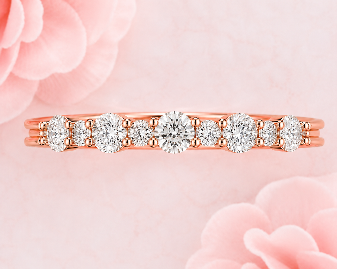 Round Brilliant Cut Diamond Floating Bubble Wedding Band in Rose Gold