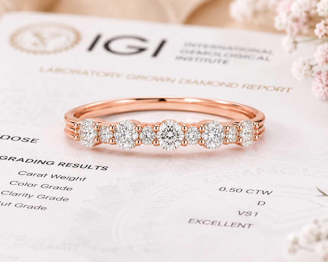 Round Brilliant Cut Diamond Floating Bubble Wedding Band in Rose Gold