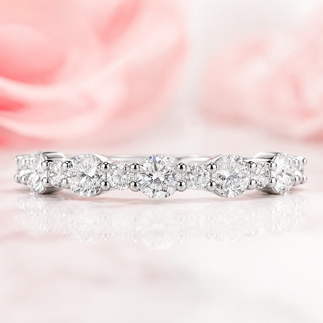 Round Brilliant Cut Diamond Floating Bubble Wedding Band in White Gold