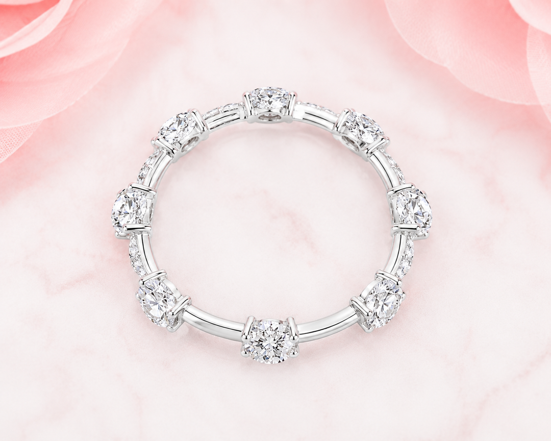 Round Brilliant Cut Diamond Floating Bubble Wedding Band in 925 Sterling Silver